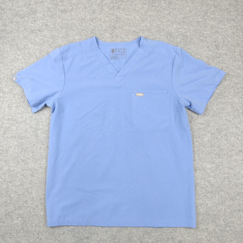 FIGS Scrub Top Mens Medium Blue Technical Collection V Neck Pocket Medical